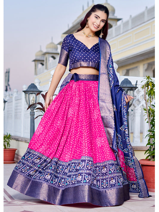 Pink Lichi Silk Printed Lehenga Choli Set