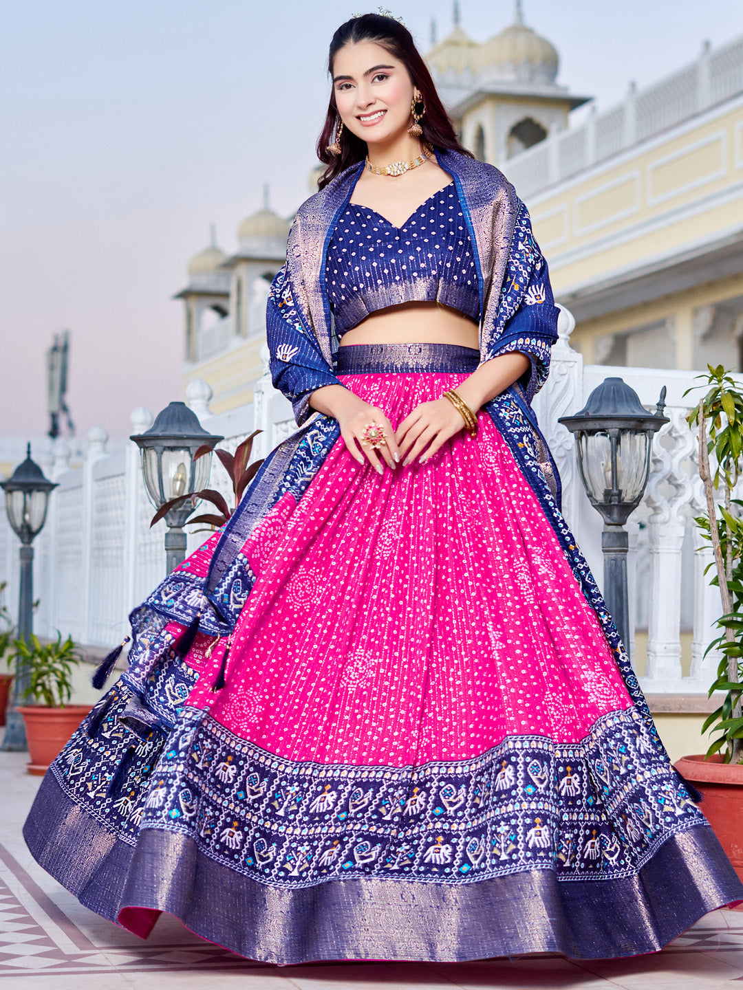 Pink Lichi Silk Printed Lehenga Choli Set