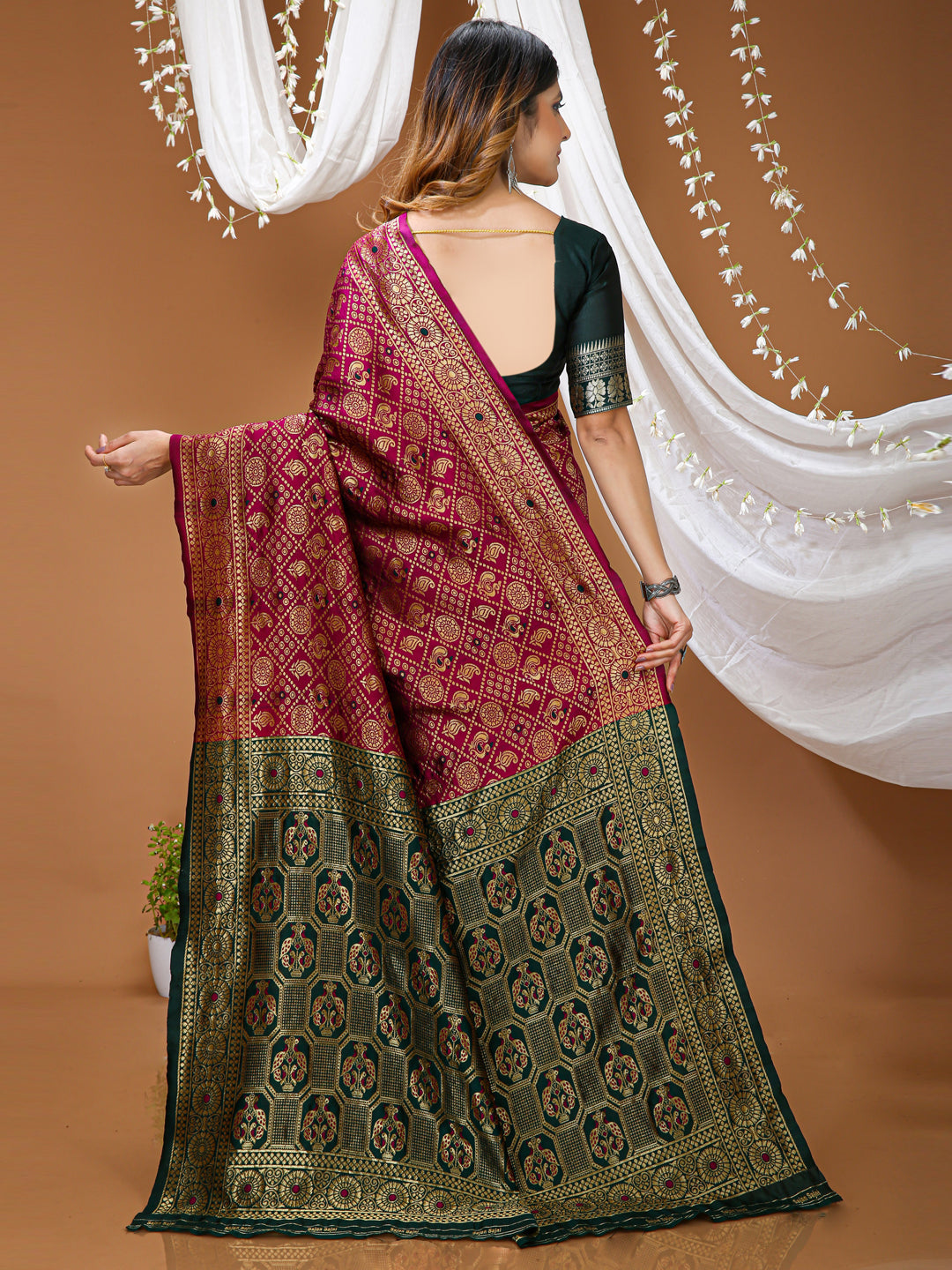 Magenta Soft Lichi Silk Saree with Rich Pallu & Jacquard Border