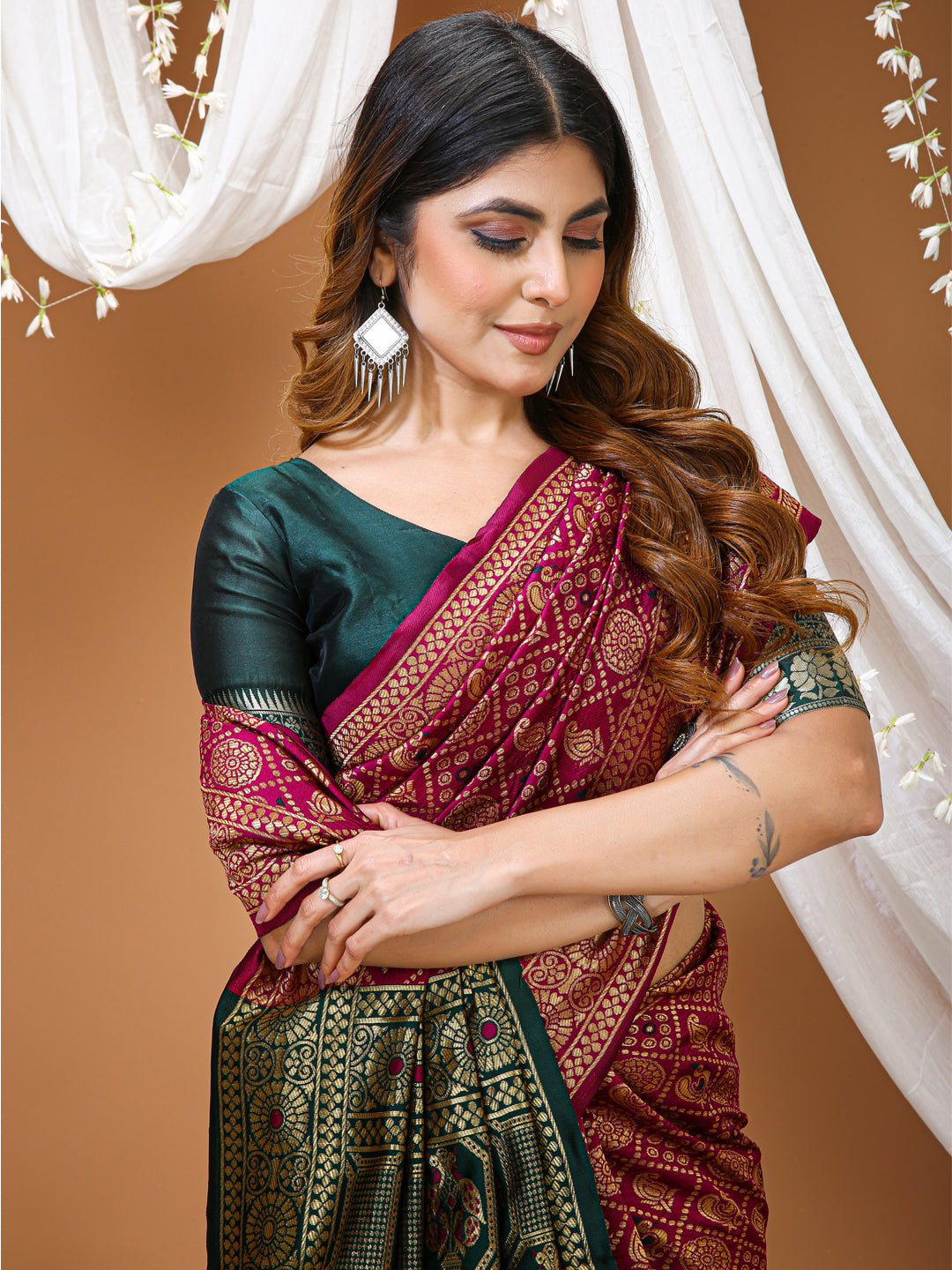 Magenta Soft Lichi Silk Saree with Rich Pallu & Jacquard Border