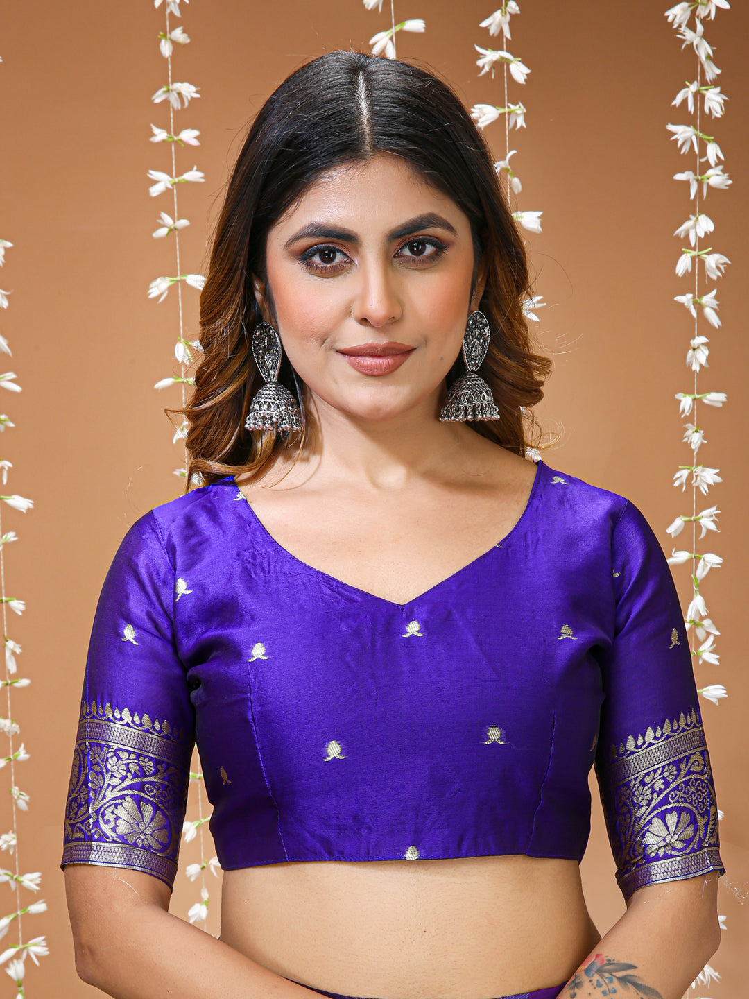 Purple Soft Lichi Silk  Saree with Rich Pallu & Jacquard Border