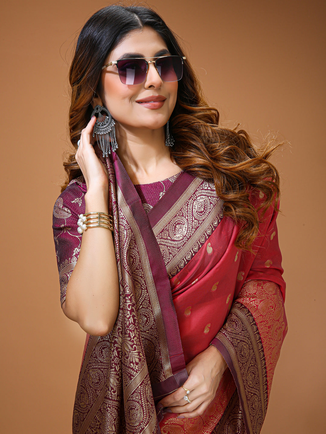 Red Lichi Silk Kanchipuram Saree with Rich Jacquard Border