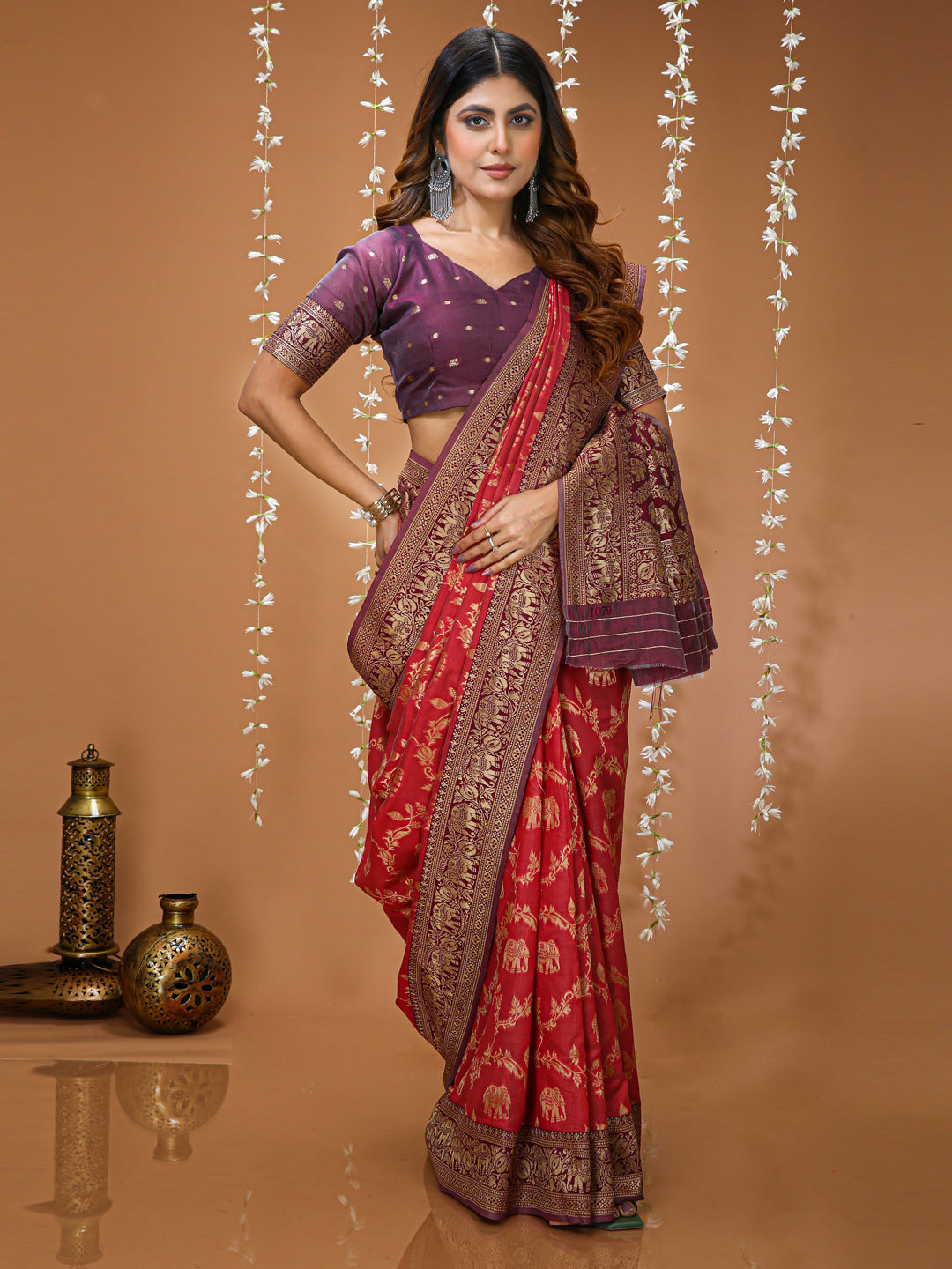 Red Soft Lichi Silk Kanchipuram Jacquard Saree