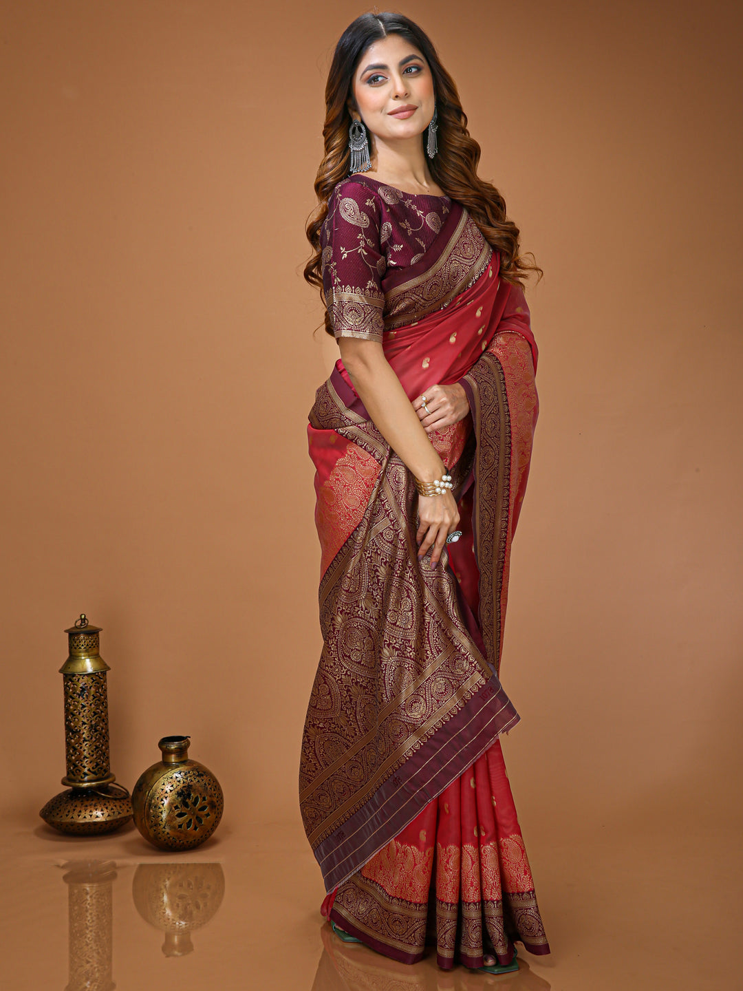 Red Lichi Silk Kanchipuram Saree with Rich Jacquard Border