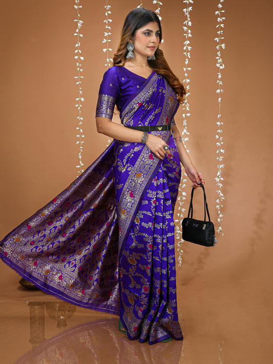 Purple Soft Lichi Silk  Saree with Rich Pallu & Jacquard Border