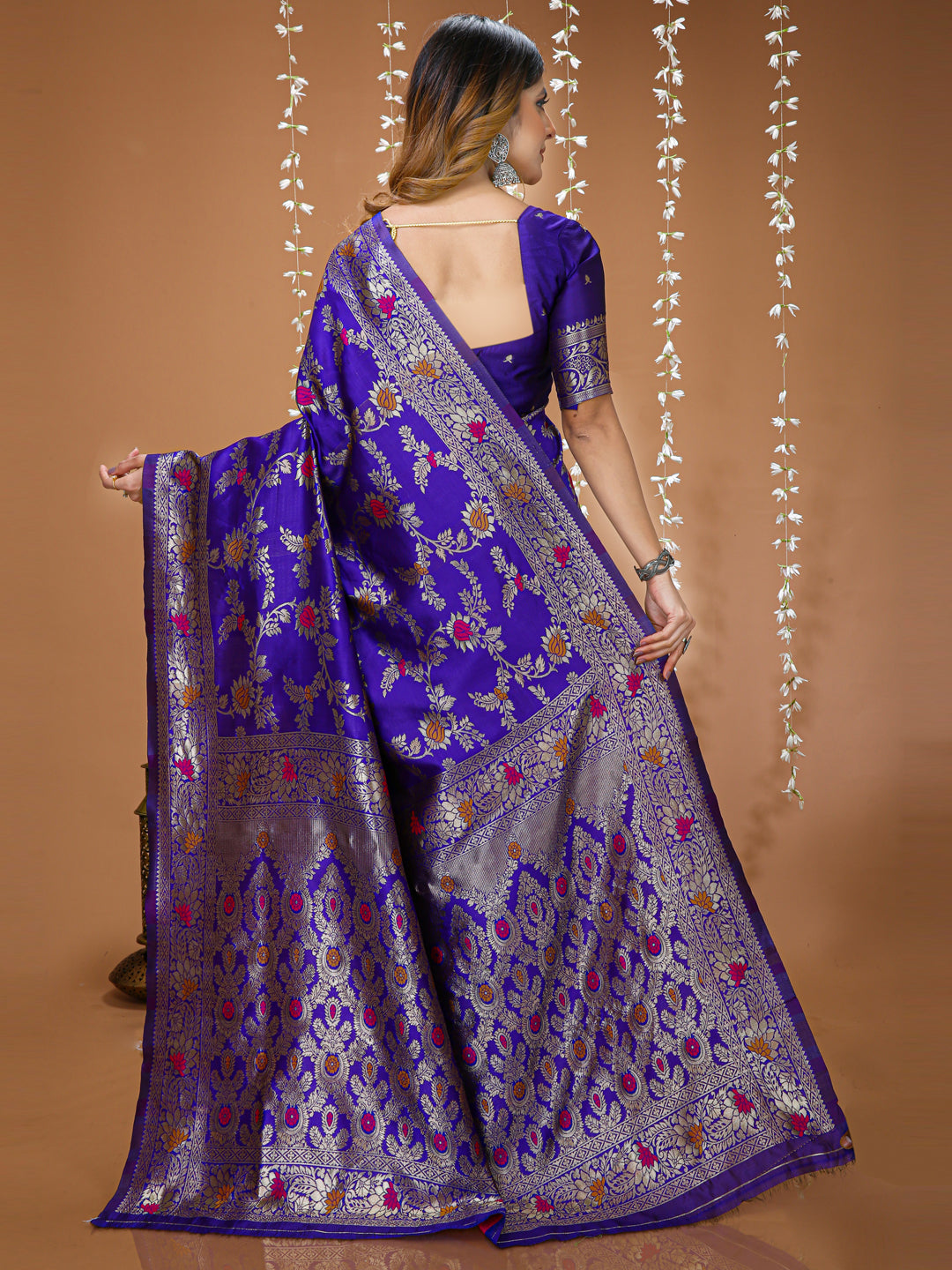 Purple Soft Lichi Silk  Saree with Rich Pallu & Jacquard Border