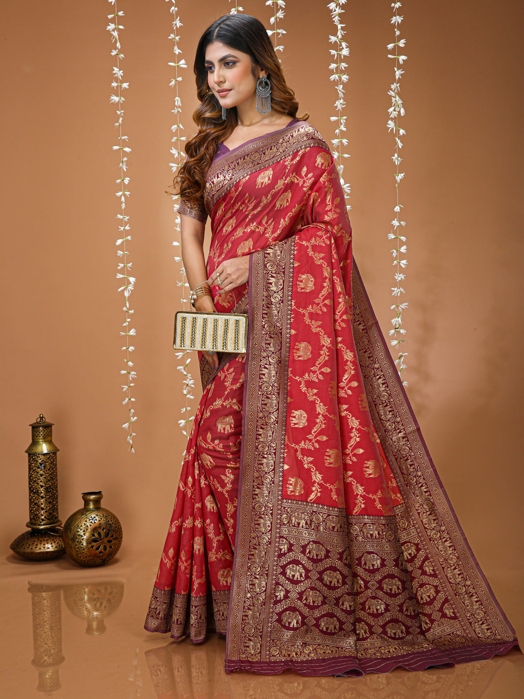 Red Soft Lichi Silk Kanchipuram Jacquard Saree