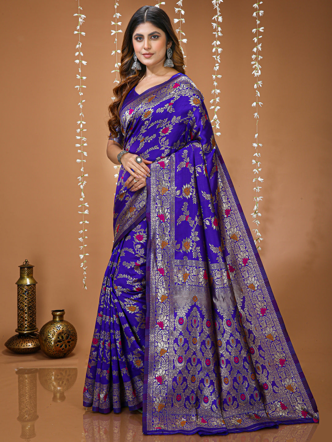 Purple Soft Lichi Silk  Saree with Rich Pallu & Jacquard Border