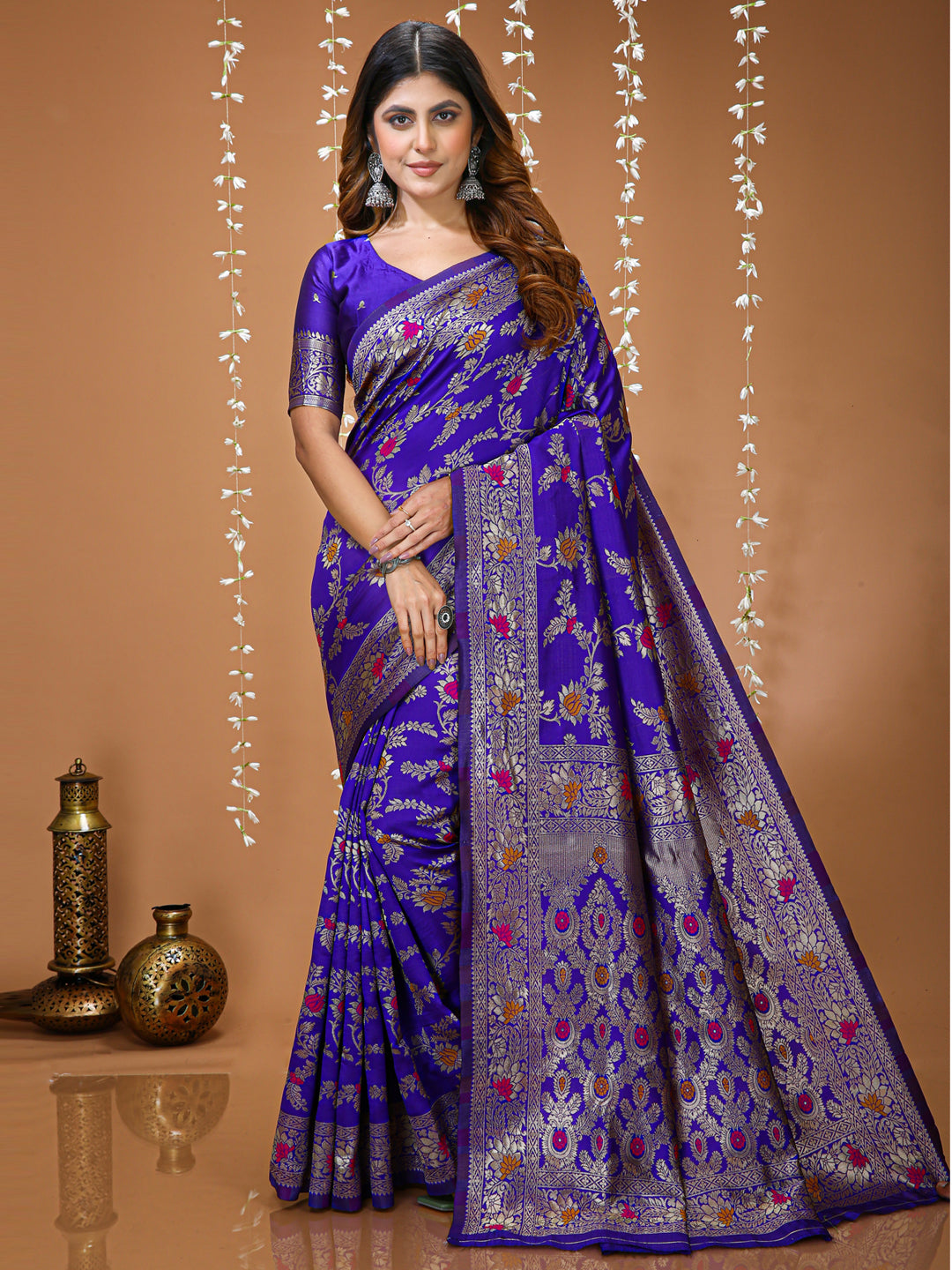 Purple Soft Lichi Silk  Saree with Rich Pallu & Jacquard Border