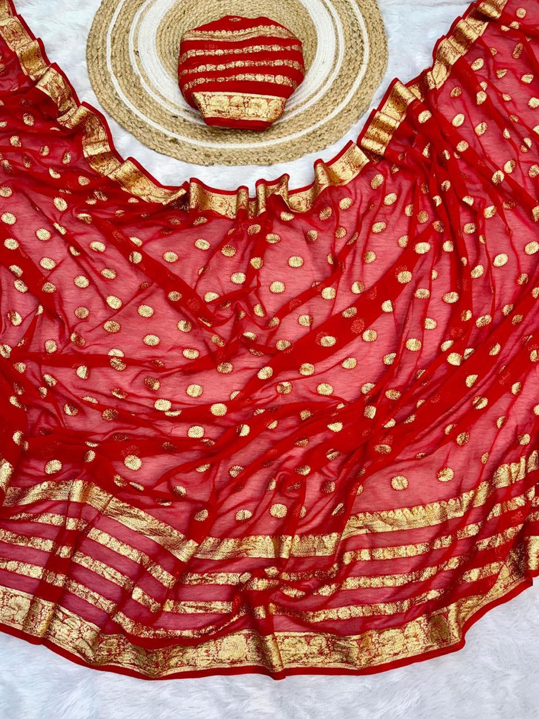 Red Viscose Georgette Saree with Jacquard Border