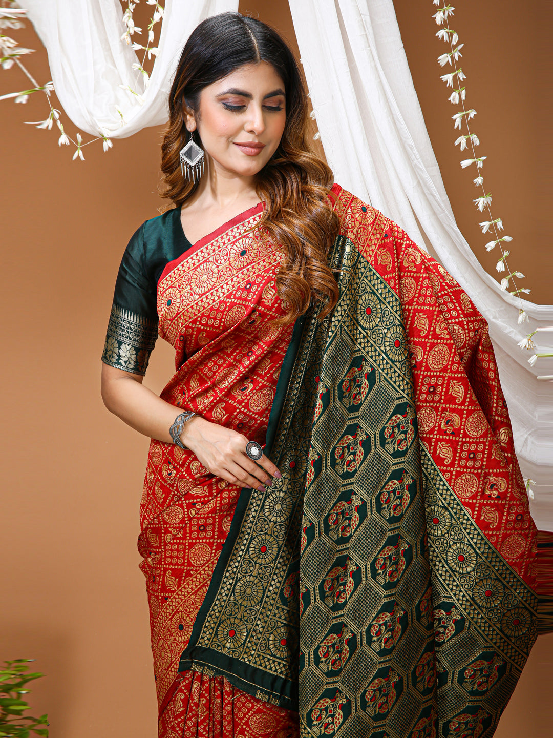 Red Soft Lichi Silk Saree with Rich Pallu & Jacquard Border