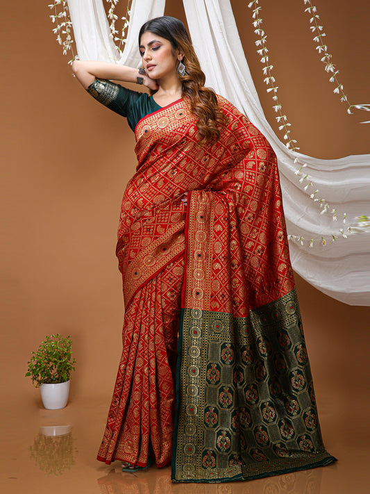 Red Soft Lichi Silk Saree with Rich Pallu & Jacquard Border