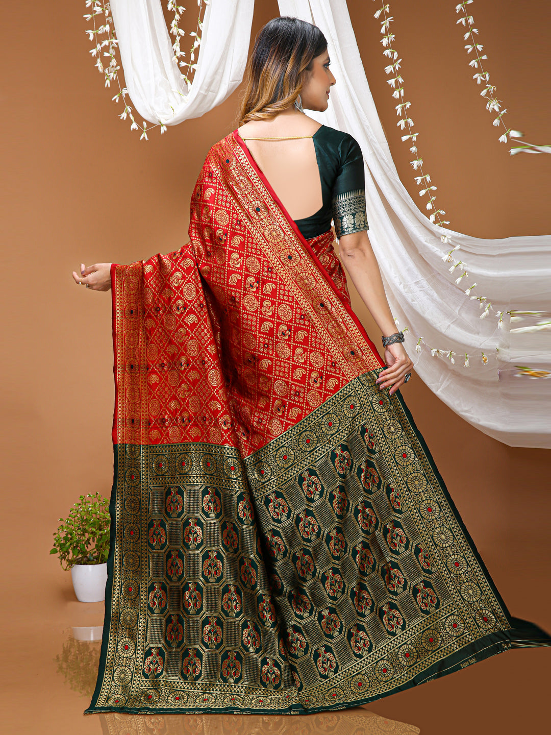 Red Soft Lichi Silk Saree with Rich Pallu & Jacquard Border