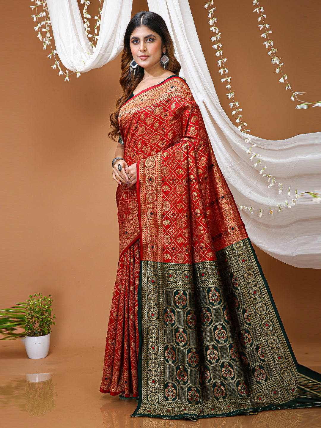 Red Soft Lichi Silk Saree with Rich Pallu & Jacquard Border