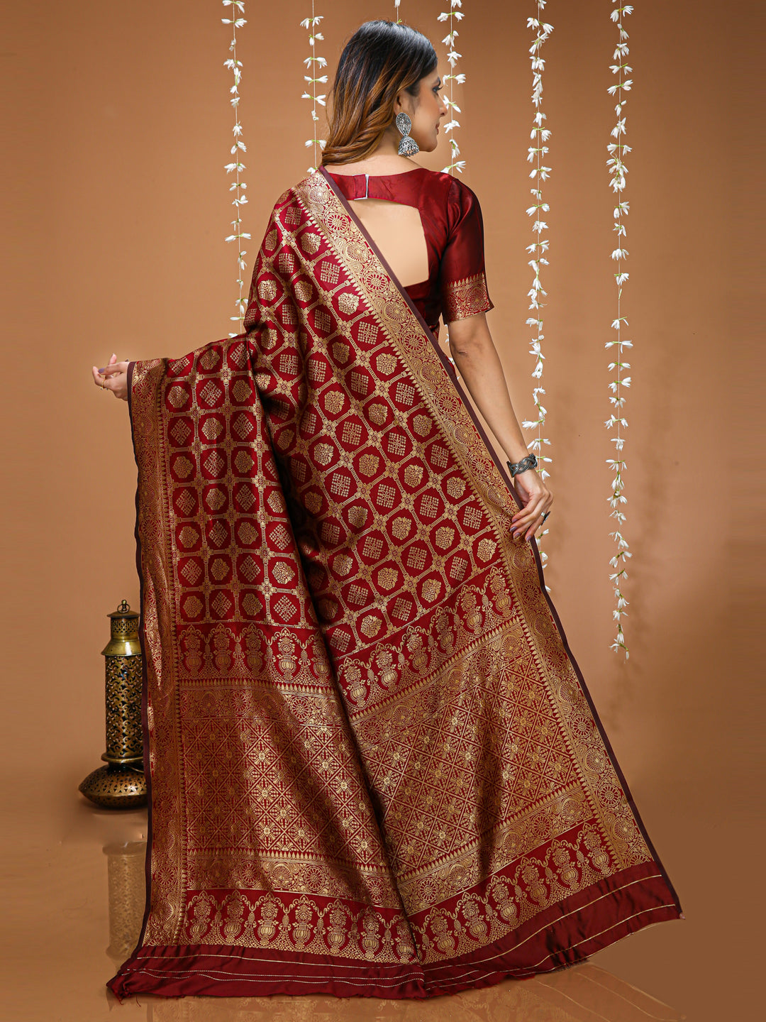 Maroon Lichi Silk Saree with Rich Jacquard Pallu