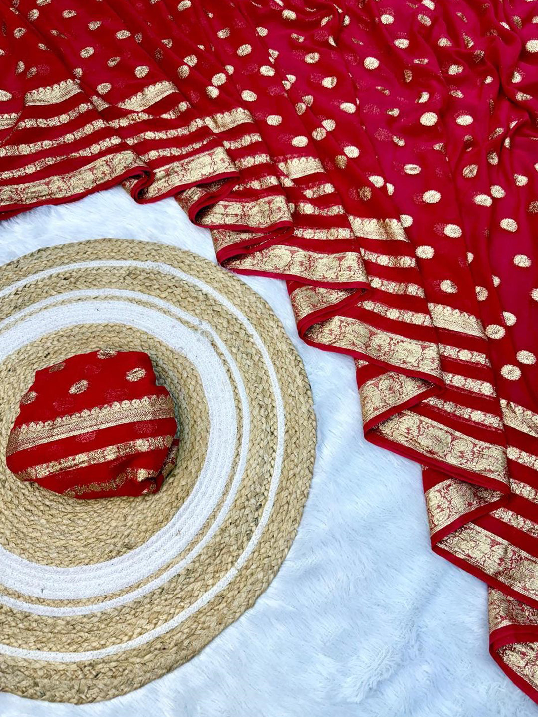 Red Viscose Georgette Saree with Jacquard Border