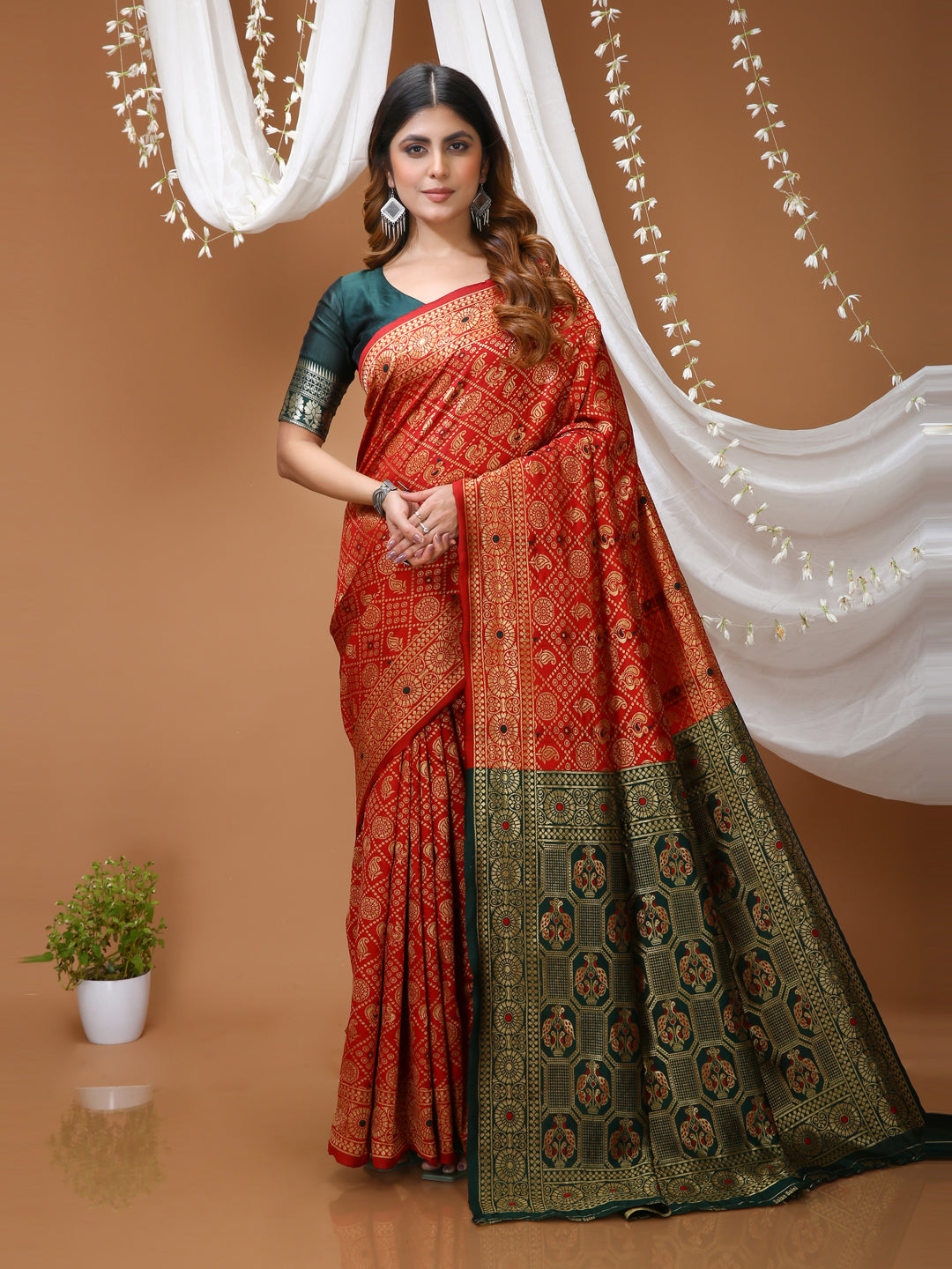 Red Soft Lichi Silk Saree with Rich Pallu & Jacquard Border