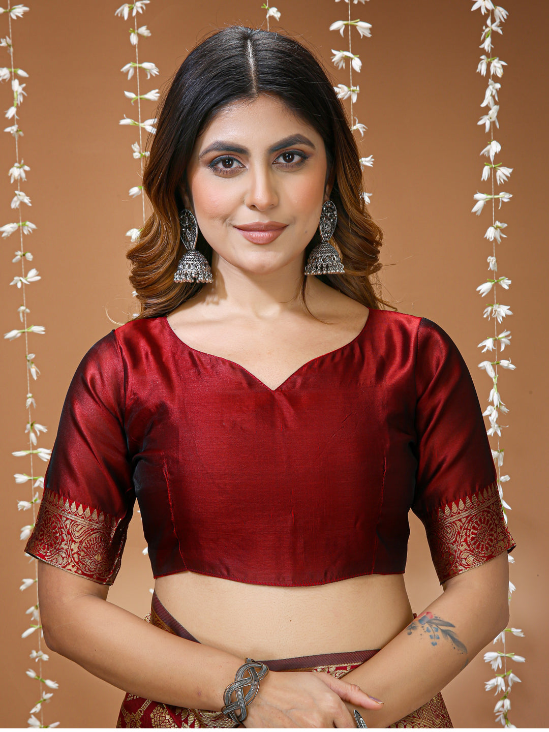 Maroon Lichi Silk Saree with Rich Jacquard Pallu