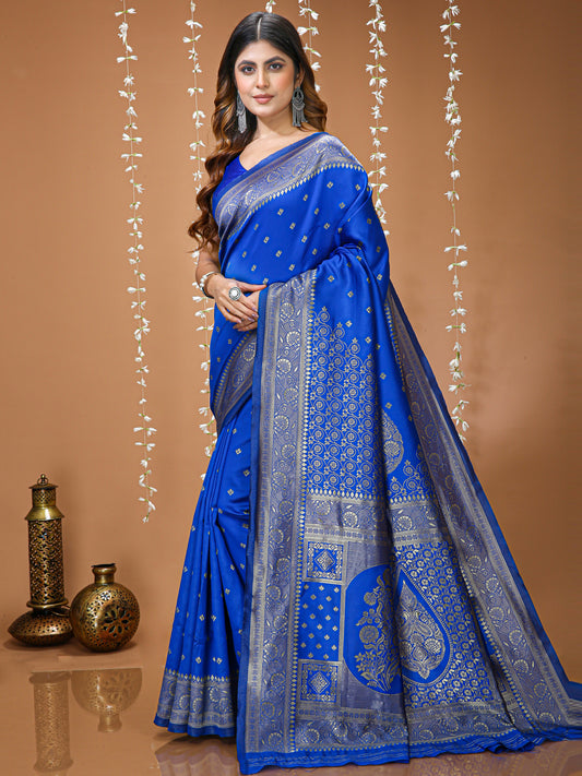 Royal Blue Lichi Silk Saree with Elegant Butta Work & Rich Pallu