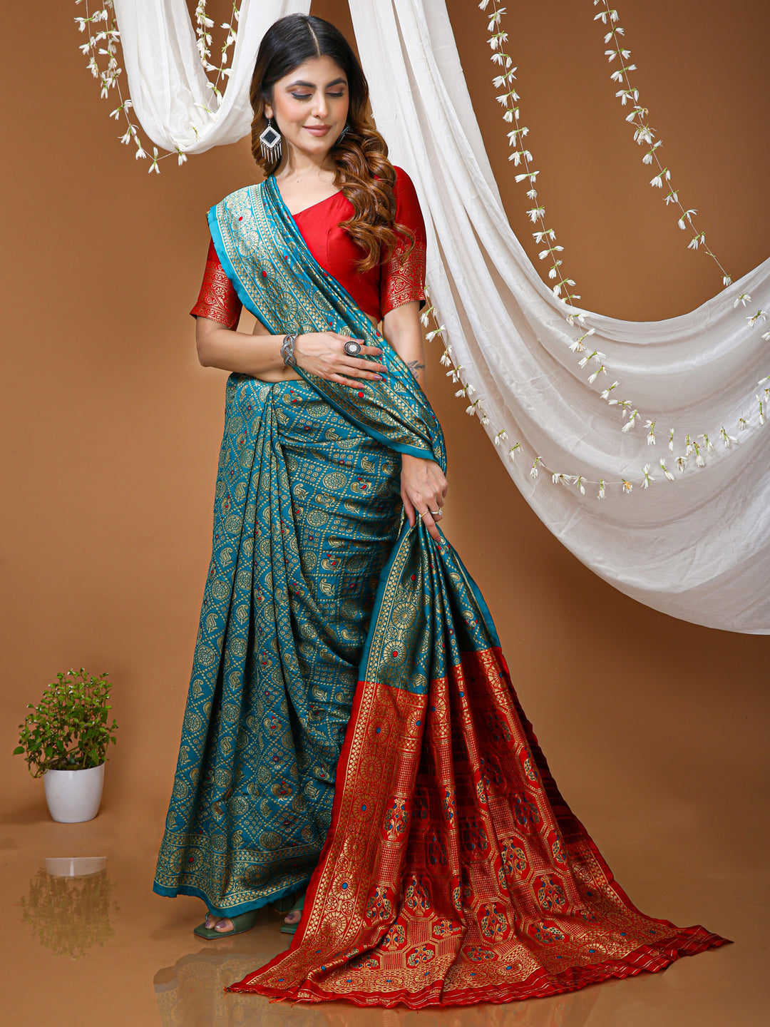 Teal Blue Soft Lichi Silk Saree with Rich Pallu & Jacquard Border