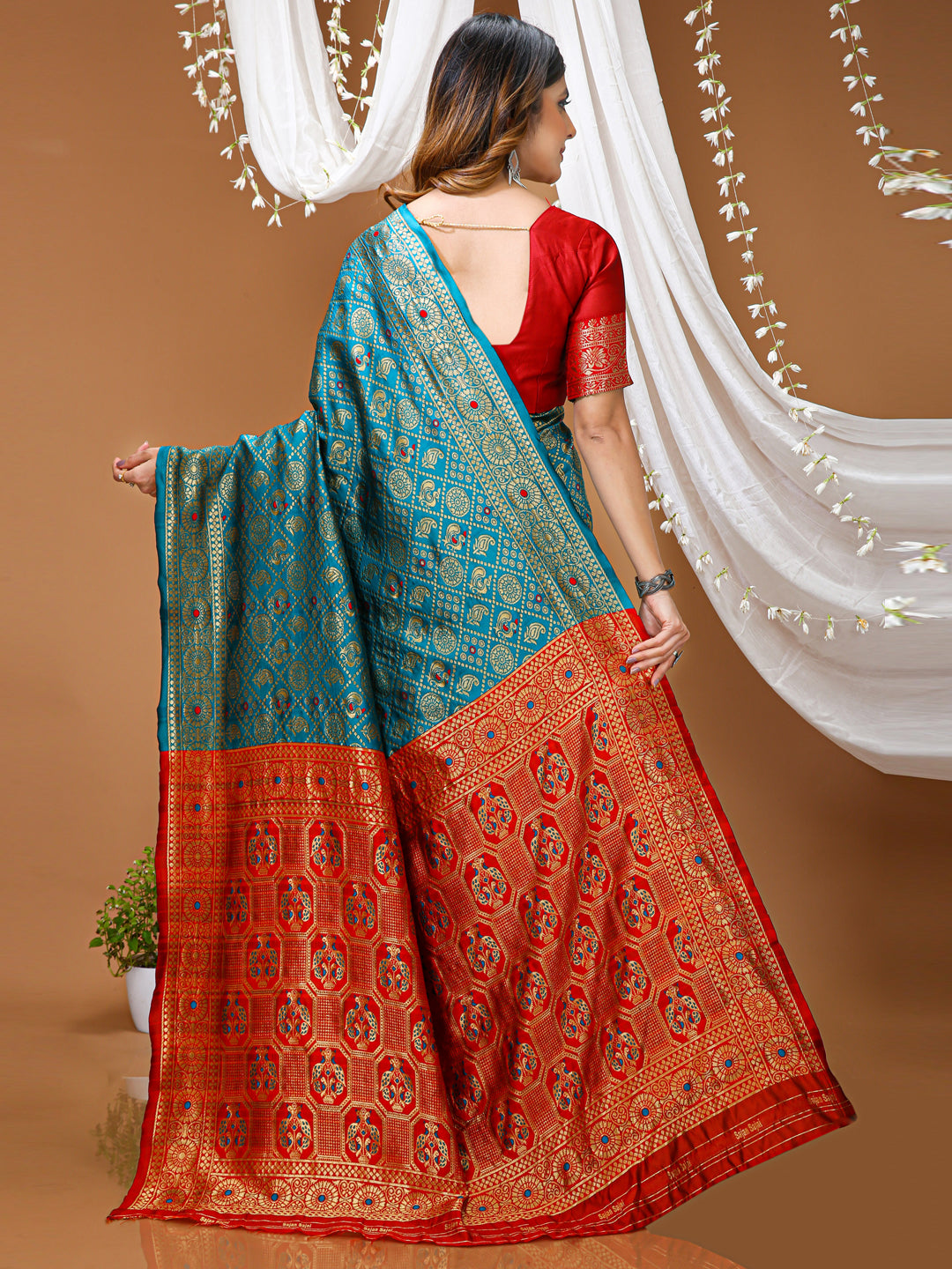 Teal Blue Soft Lichi Silk Saree with Rich Pallu & Jacquard Border