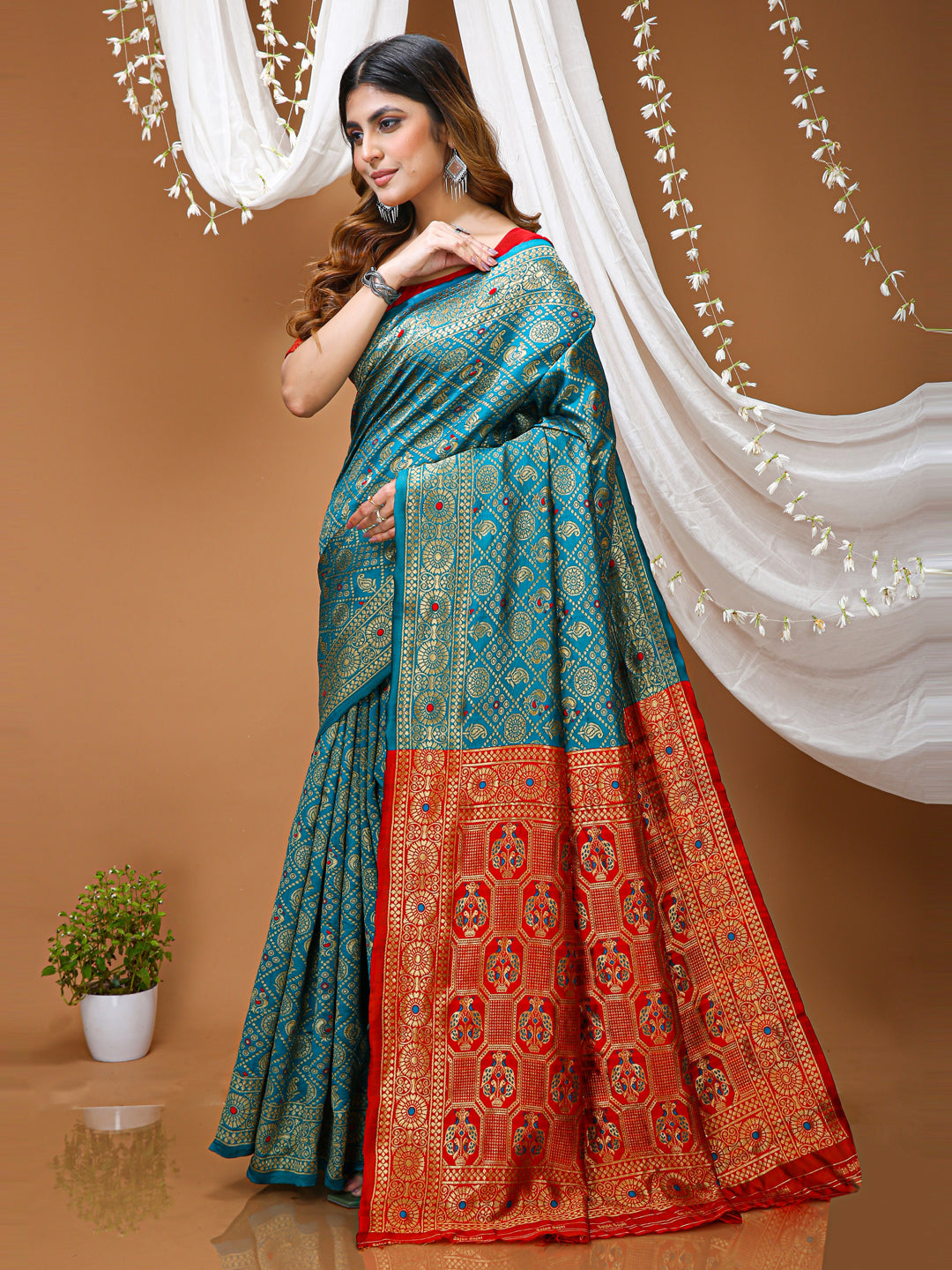 Teal Blue Soft Lichi Silk Saree with Rich Pallu & Jacquard Border
