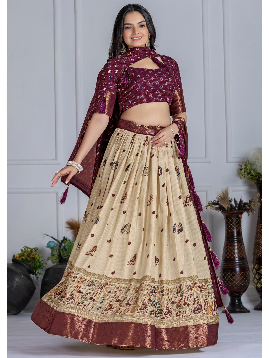 Heavy Lichi Silk Jacquard Lehenga Choli with Jari Lining & Matching Dupatta
