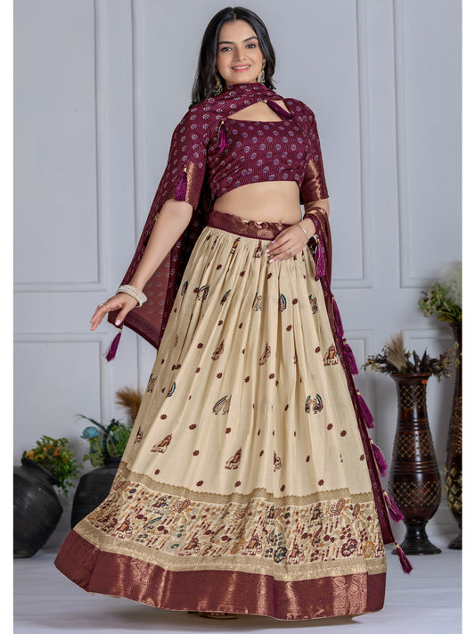 Heavy Lichi Silk Jacquard Lehenga Choli with Jari Lining & Matching Dupatta