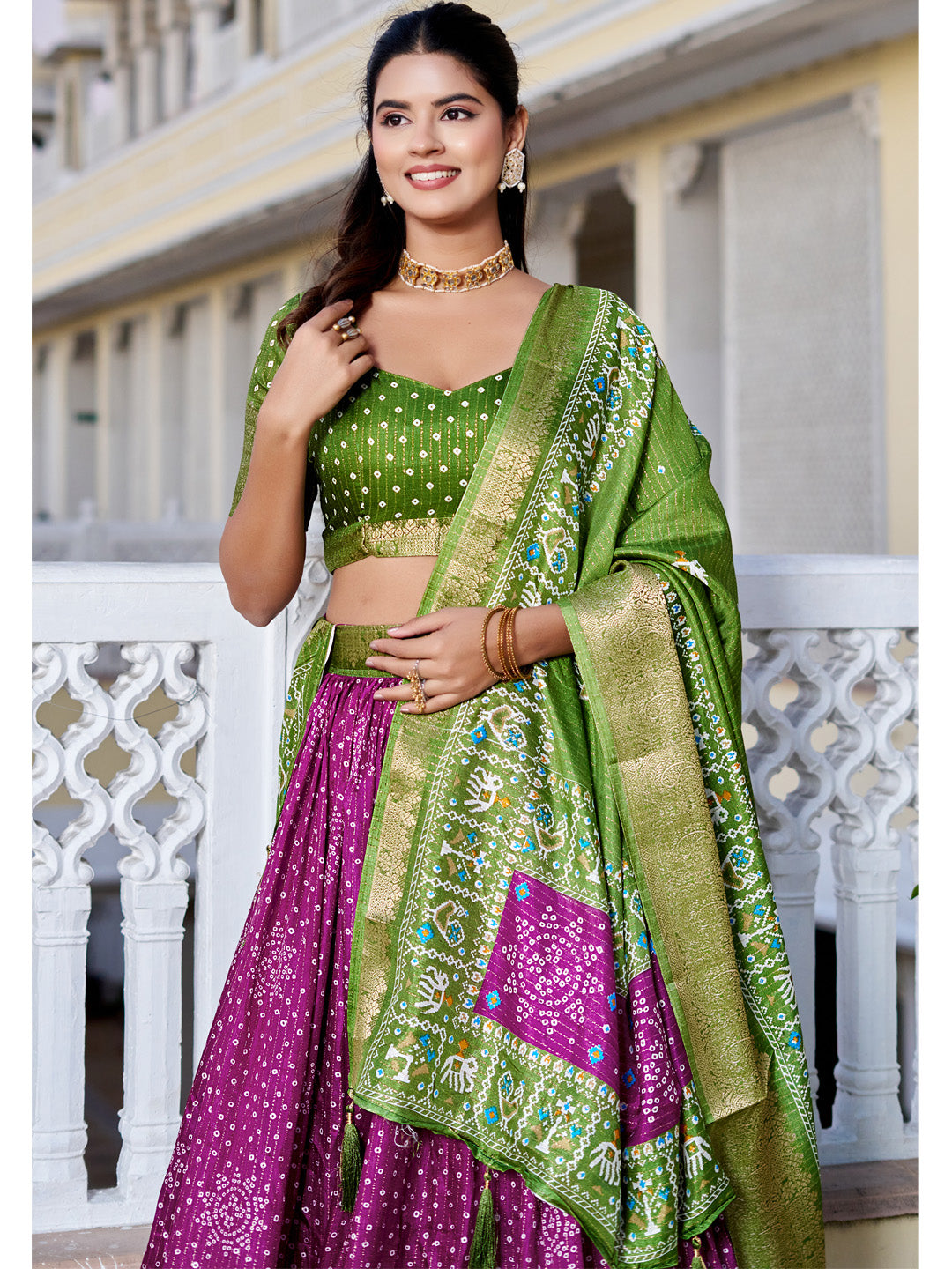 Wine Lichi Silk Printed Lehenga Choli Set