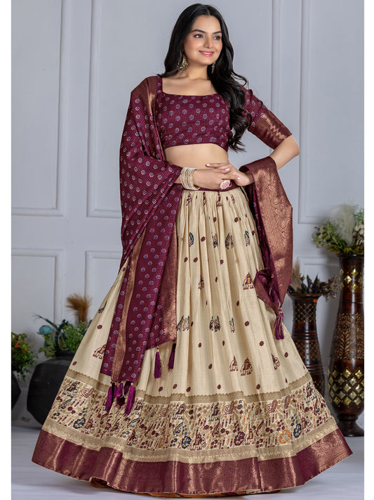 Heavy Lichi Silk Jacquard Lehenga Choli with Jari Lining & Matching Dupatta