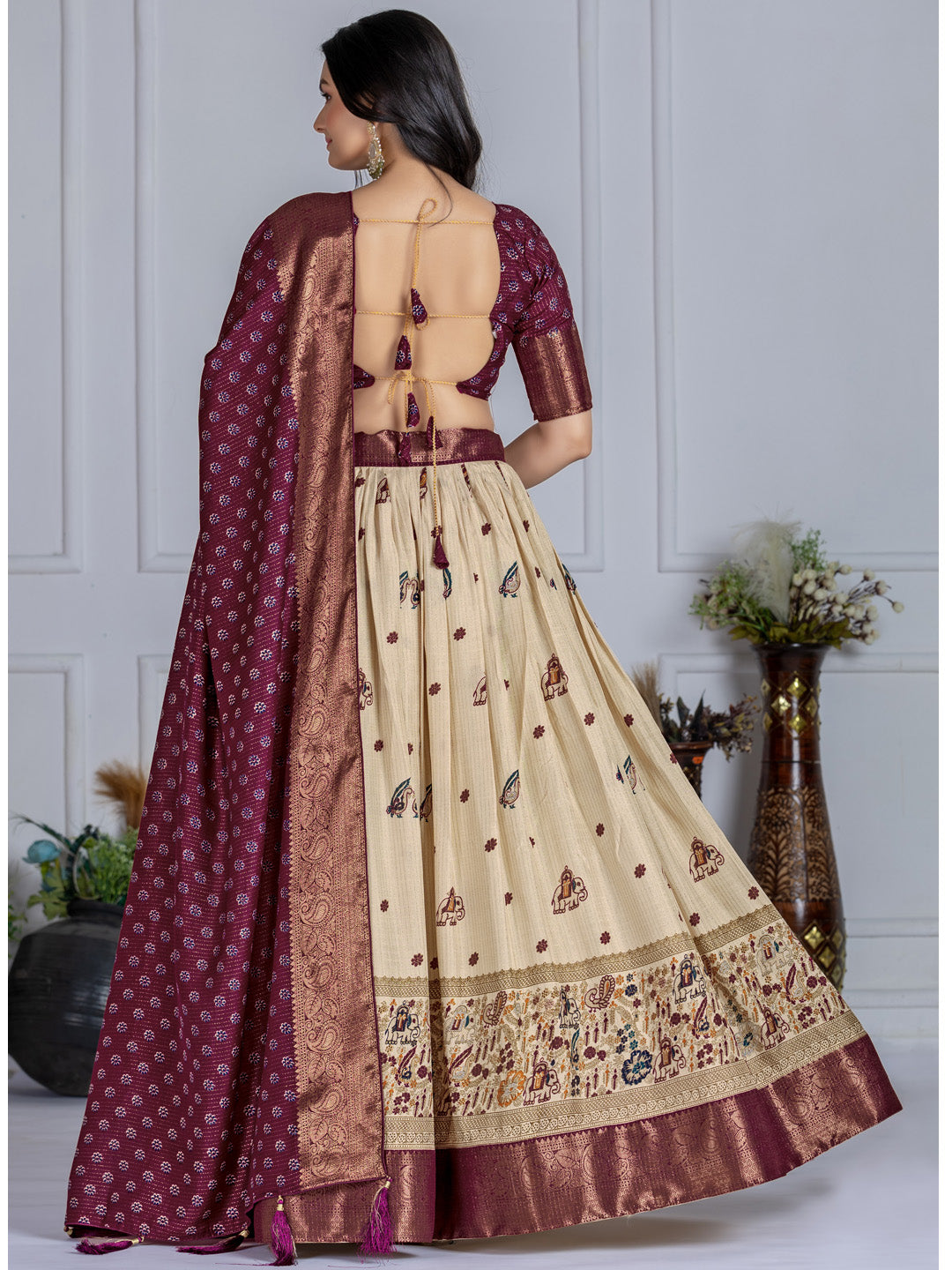 Heavy Lichi Silk Jacquard Lehenga Choli with Jari Lining & Matching Dupatta