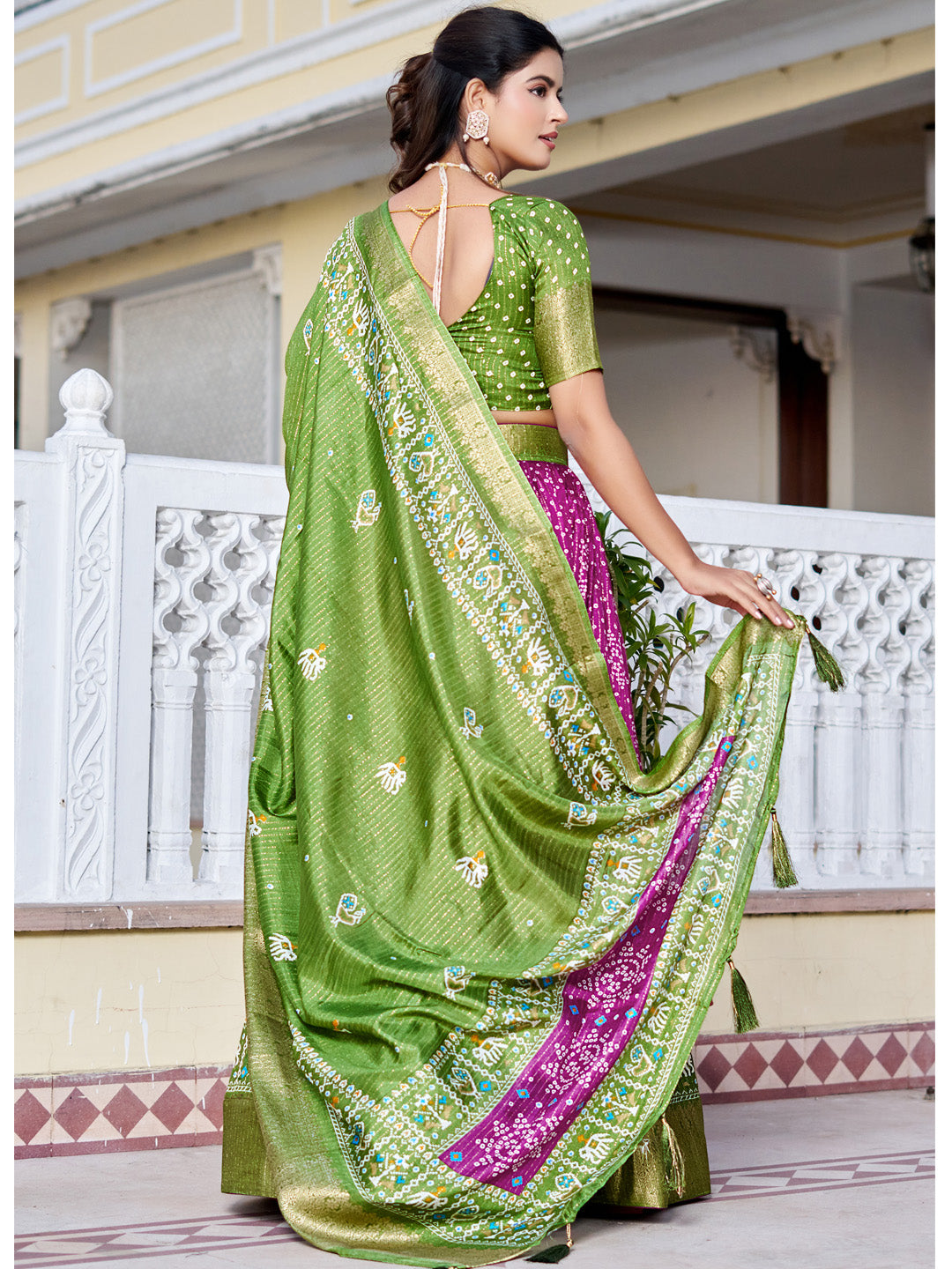 Wine Lichi Silk Printed Lehenga Choli Set