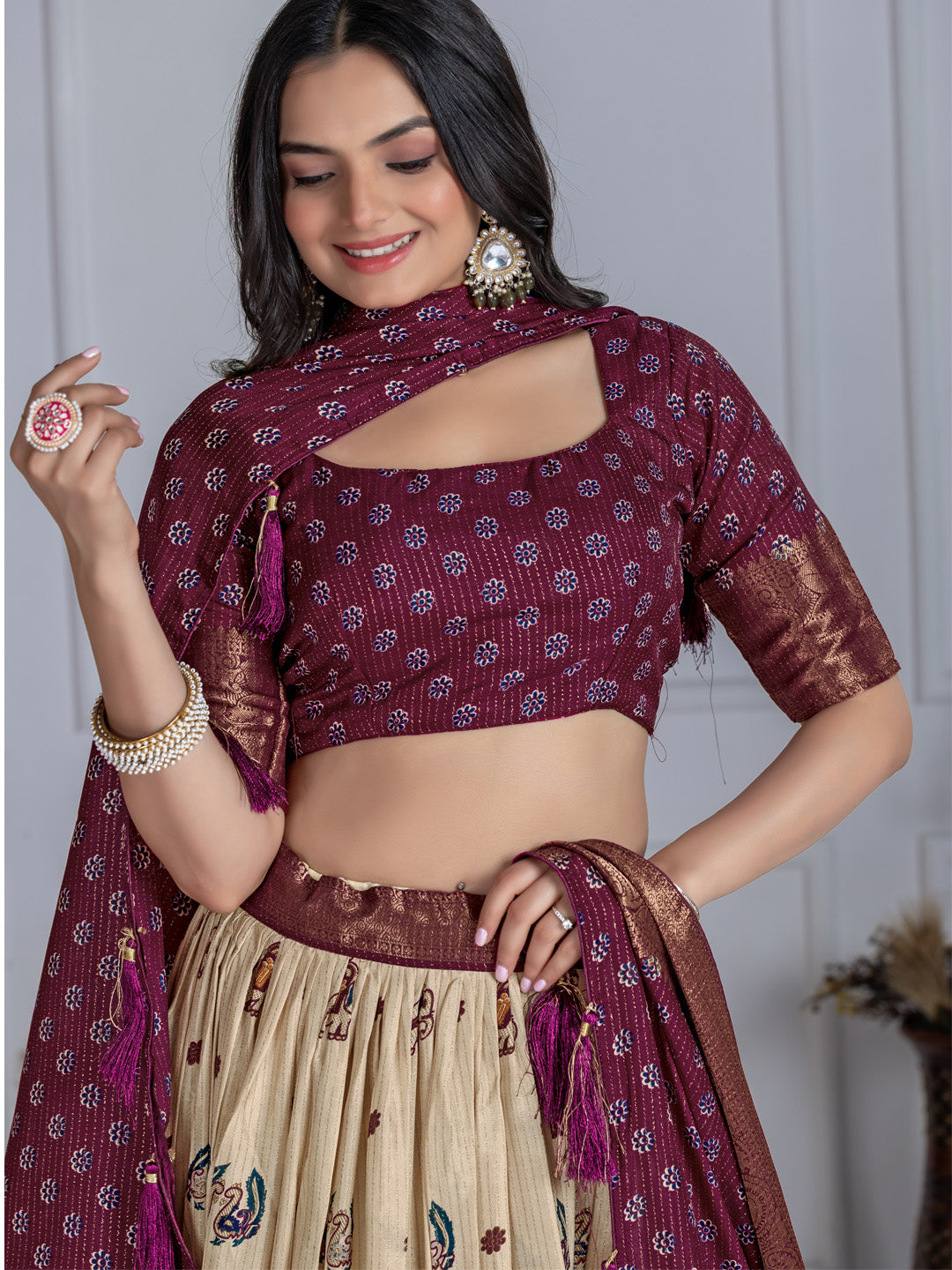 Heavy Lichi Silk Jacquard Lehenga Choli with Jari Lining & Matching Dupatta