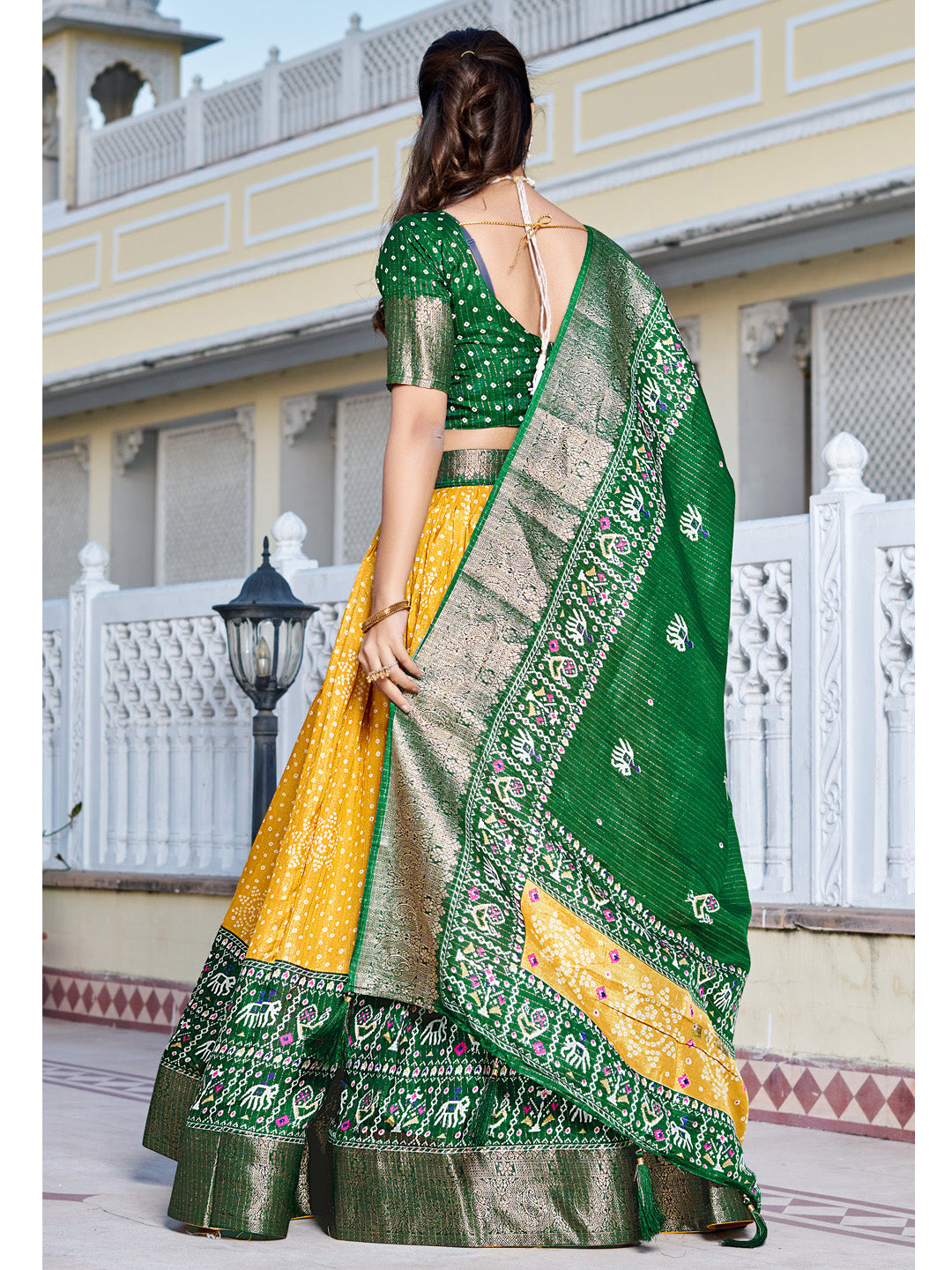 Yellow Lichi Silk Printed Lehenga Choli Set