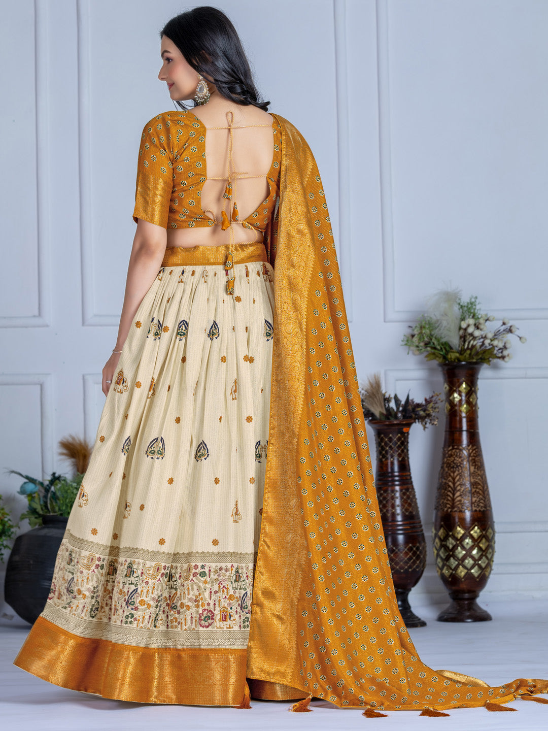 Heavy Lichi Silk Jacquard Lehenga Choli with Jari Lining & Matching Dupatta