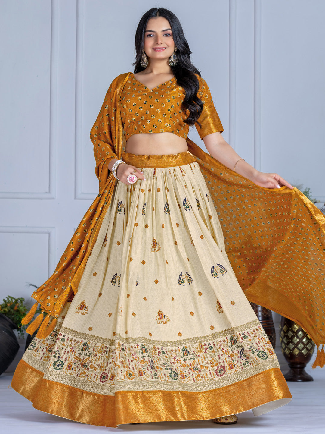 Heavy Lichi Silk Jacquard Lehenga Choli with Jari Lining & Matching Dupatta