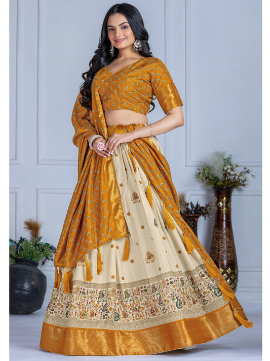 Heavy Lichi Silk Jacquard Lehenga Choli with Jari Lining & Matching Dupatta