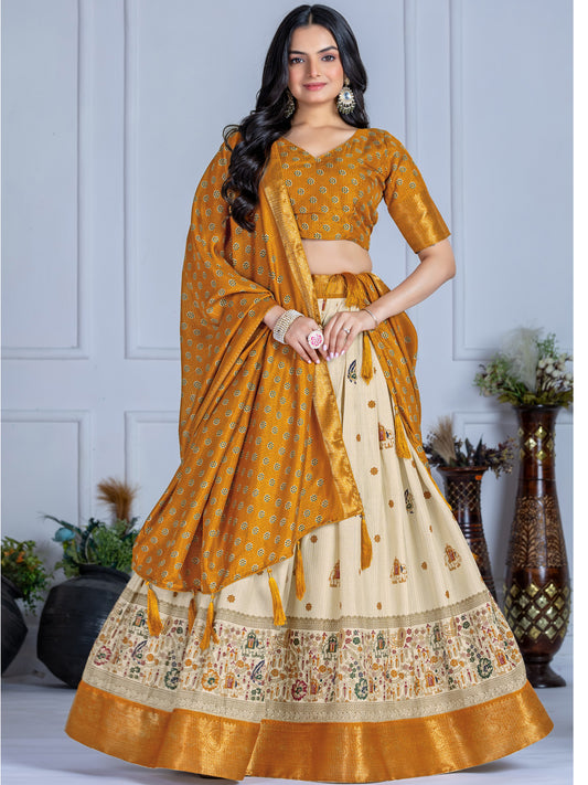Heavy Lichi Silk Jacquard Lehenga Choli with Jari Lining & Matching Dupatta
